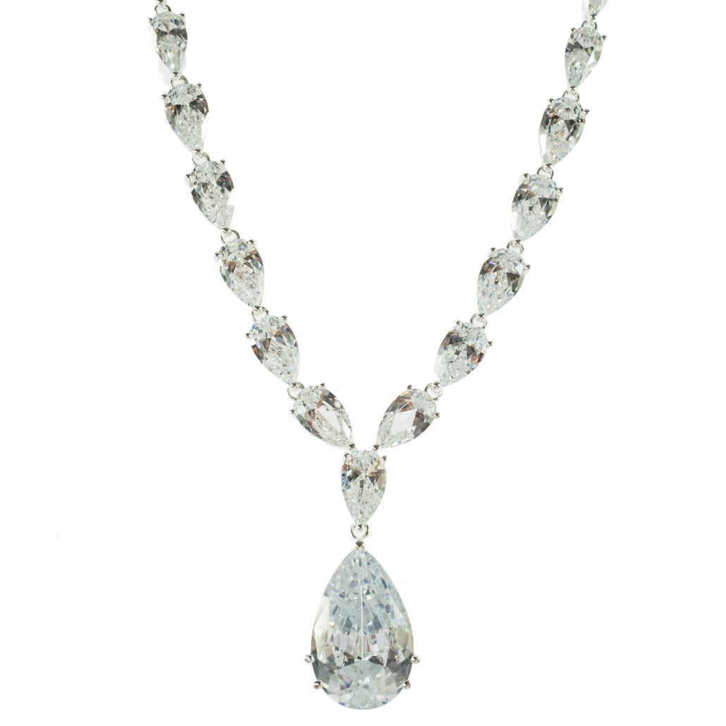 cubic zirconia necklace-diamond necklace-silver necklace-jewelry for the bride
