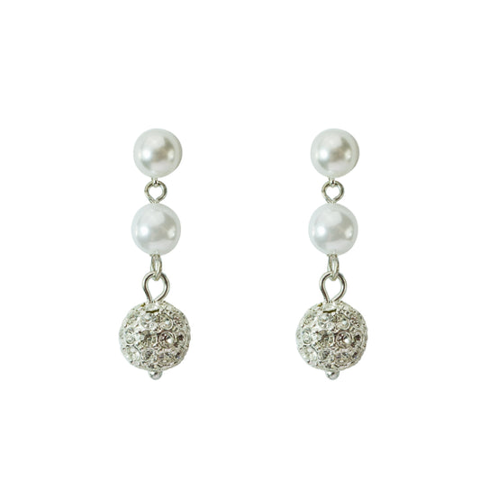 Elegant Pearl and Crystal Ball Drop Earrings - Wedding, Bridal, Special Occasion Jewelry