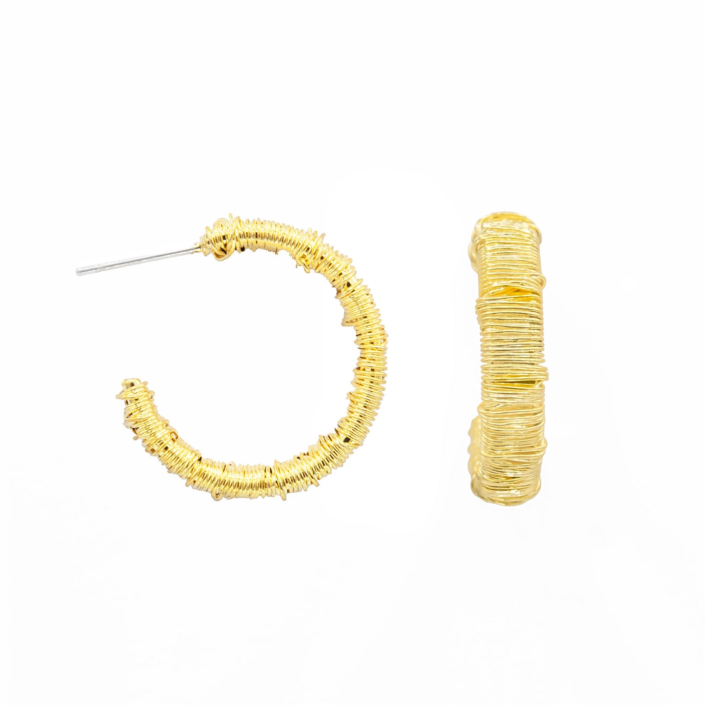 Trendy Wire Wrapped Gold Tone Hoop Earrings 3/4 Inch Lightweight Hypoallergenic