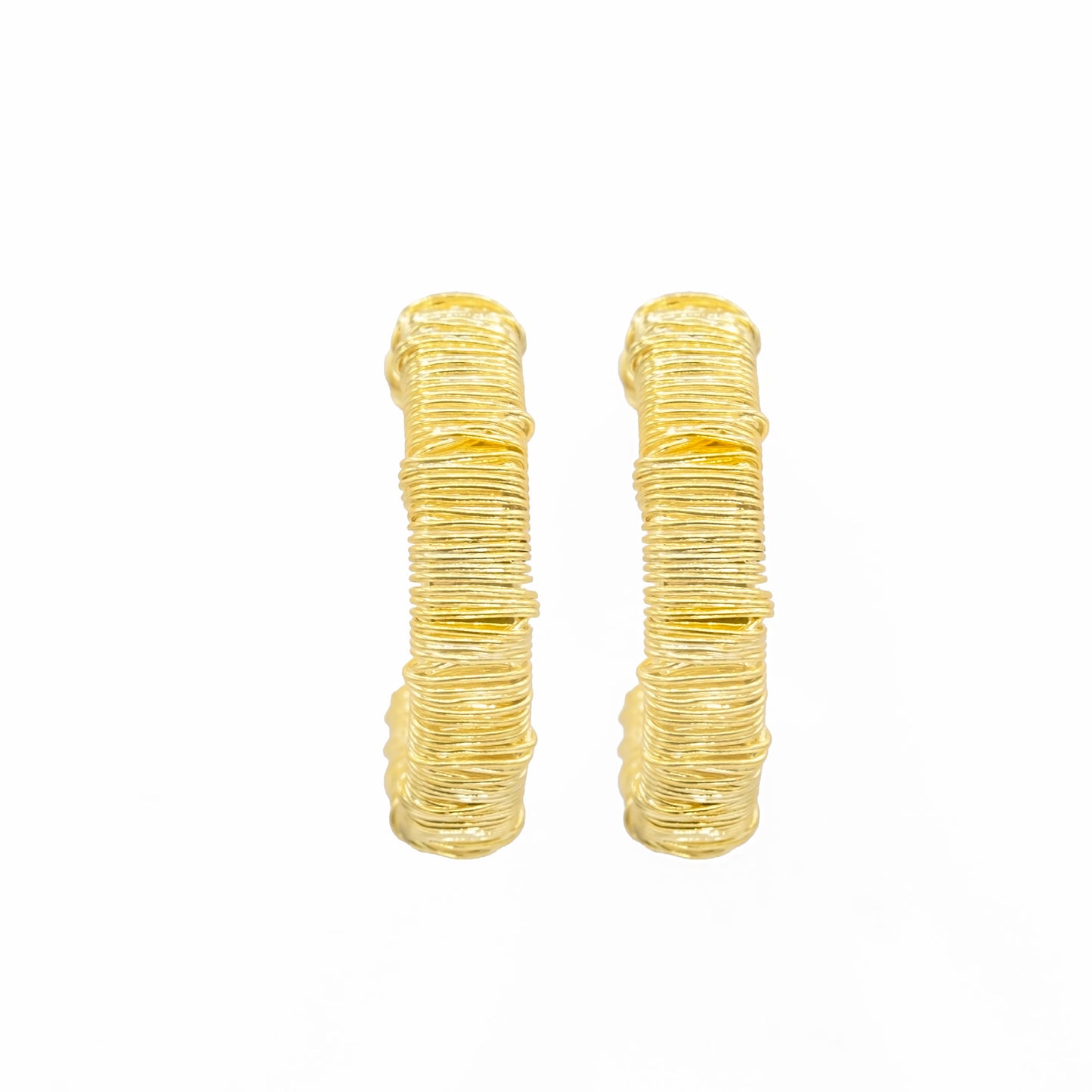 Trendy Wire Wrapped Gold Tone Hoop Earrings 3/4 Inch Lightweight Hypoallergenic
