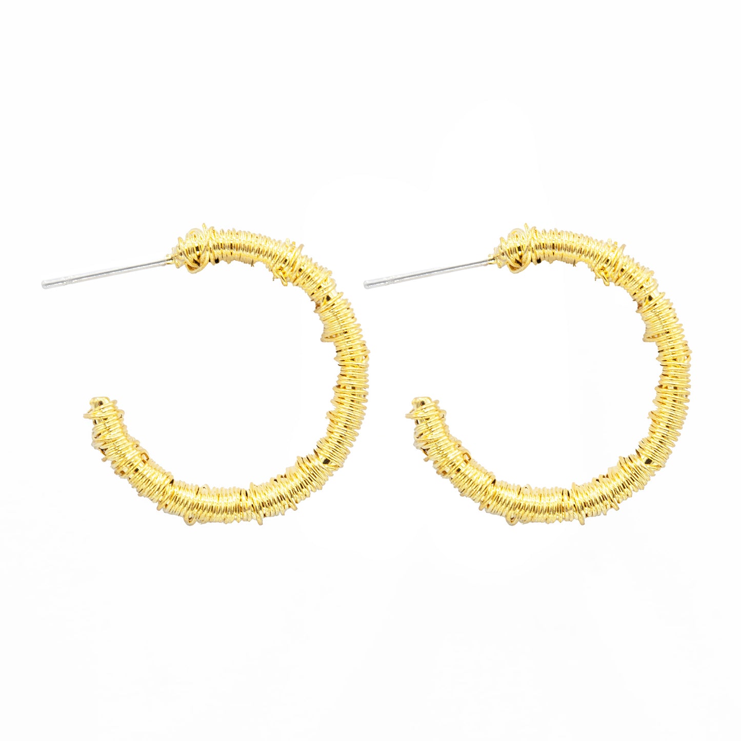 Trendy Wire Wrapped Gold Tone Hoop Earrings 3/4 Inch Lightweight Hypoallergenic