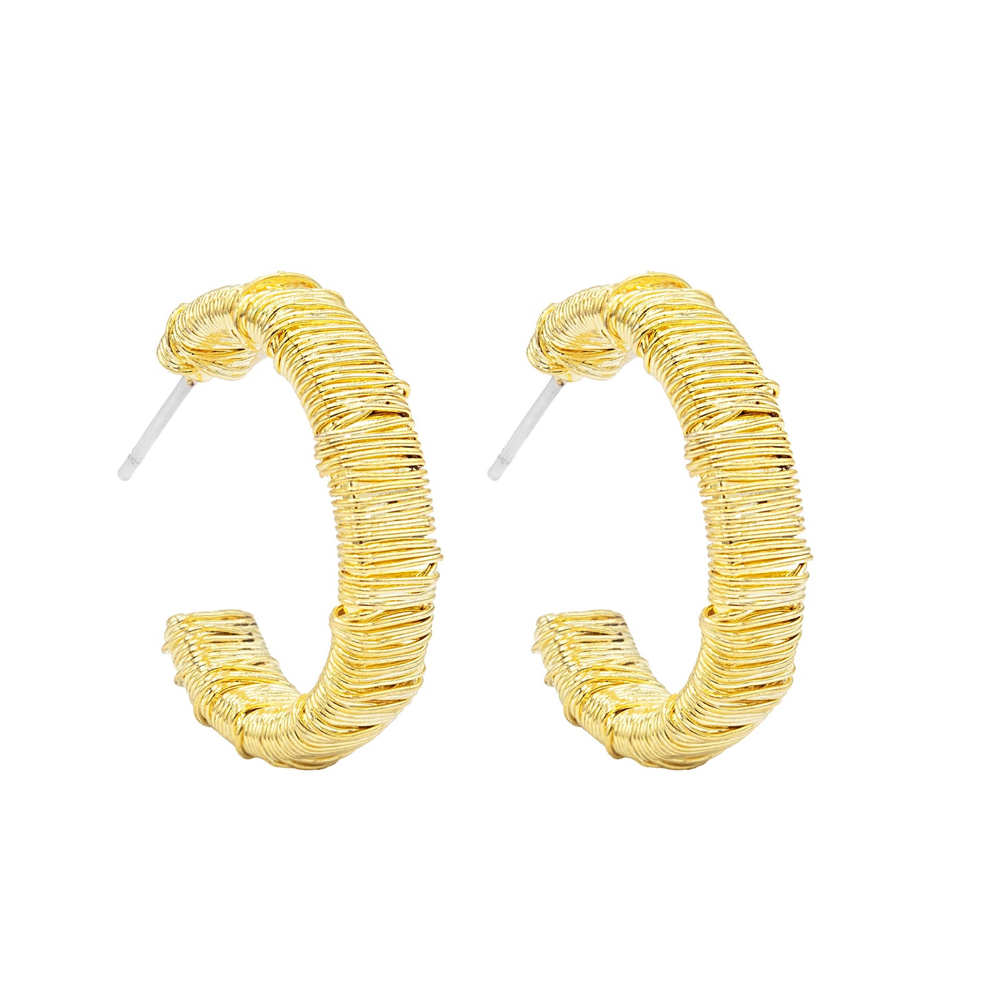 Trendy Wire Wrapped Gold Tone Hoop Earrings 3/4 Inch Lightweight Hypoallergenic