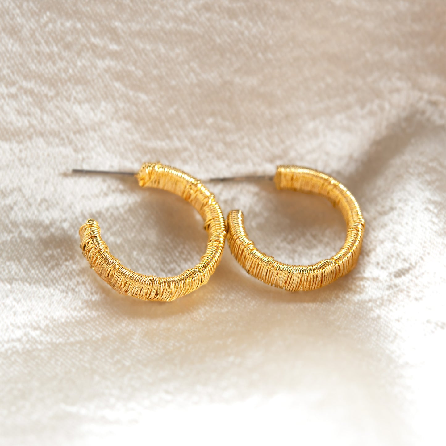 Trendy Wire Wrapped Gold Tone Hoop Earrings 3/4 Inch Lightweight Hypoallergenic