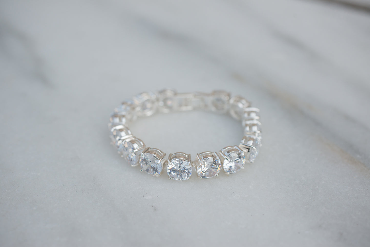 Elegant Round Cut Cubic Zirconia Tennis Bracelet 7 Inch Silver Tone Special Occasion Jewelry