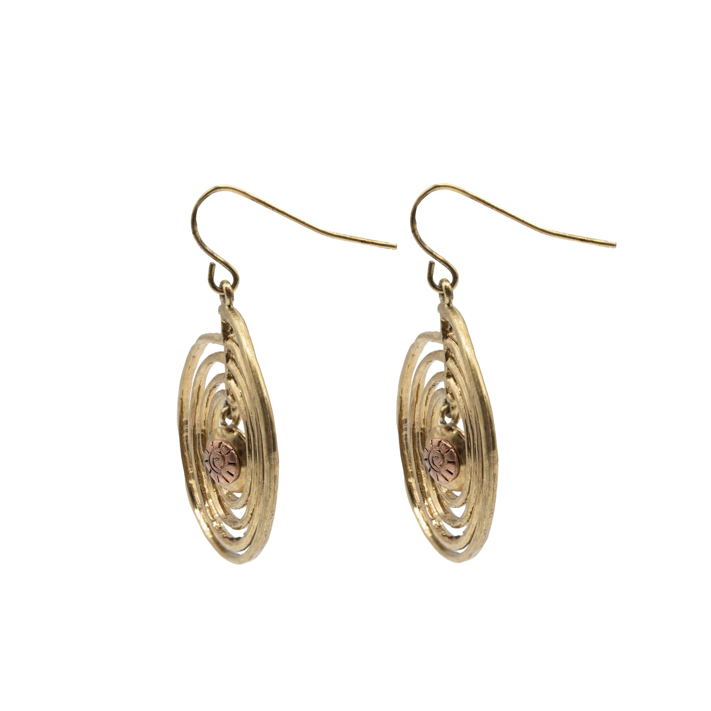 Bohemian Gold Pinwheel Dangle Earrings - Drop Earrings with Fish Hook Backing