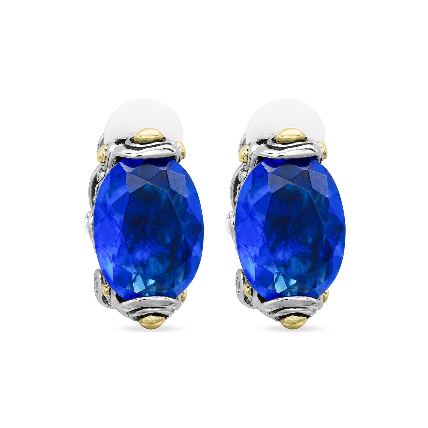 Crystal Blue Sapphire Clip Designer Inspired Earrings Faceted Crystal Stones