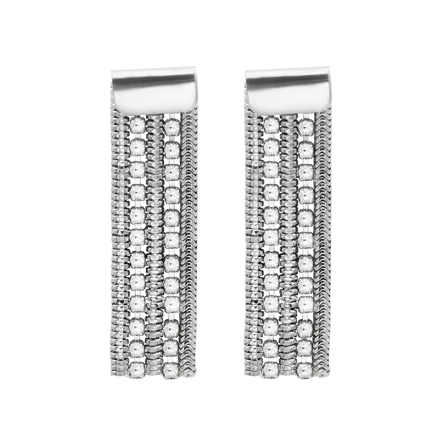 Elegant Silver Tone Cubic Zirconia Chain Drop Dangle Earrings with Post Back, 1.5 Inch Length