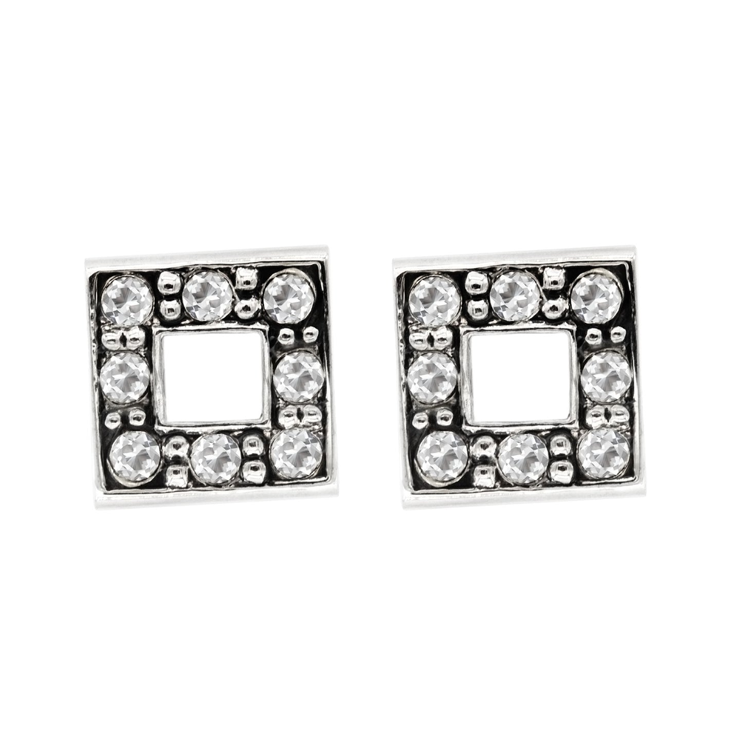 Dainty Square Austrian Crystal Stud Earrings - Silver Tone Fashion Jewelry