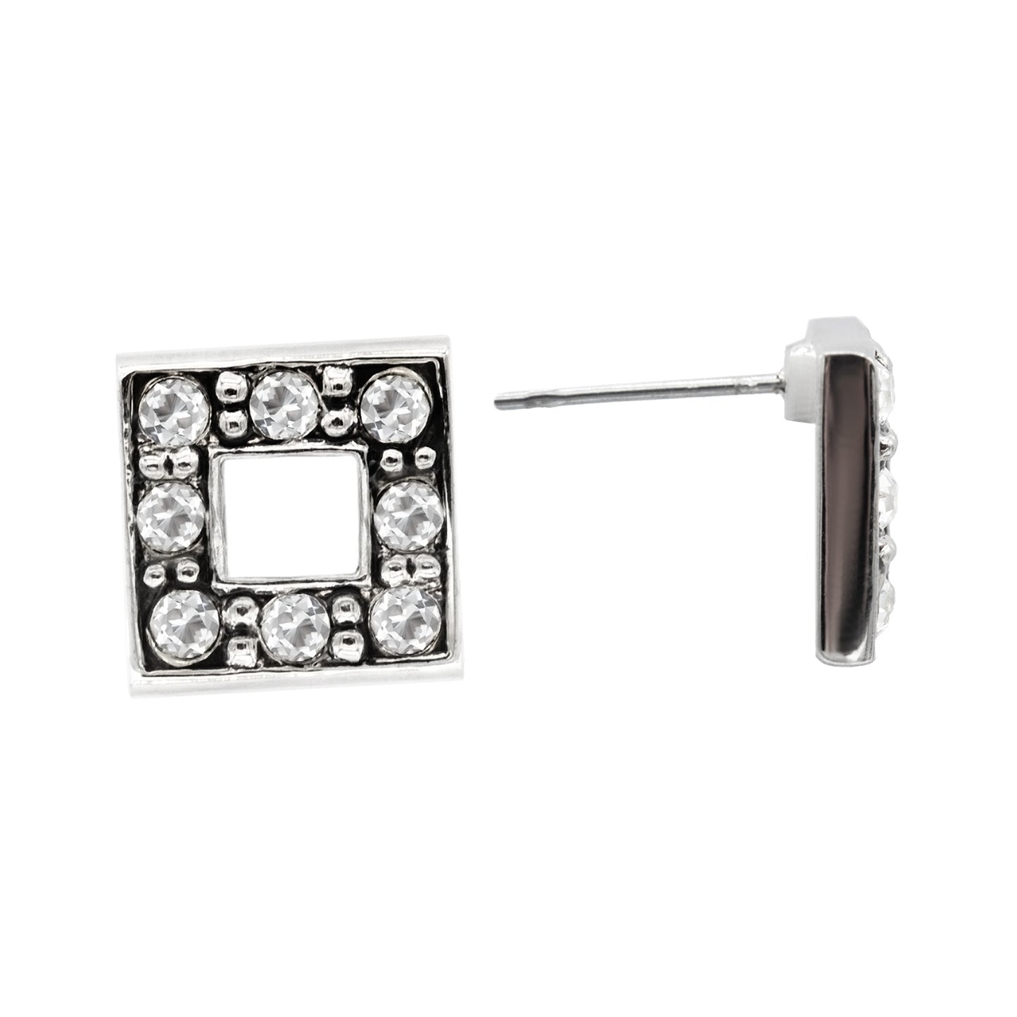 Dainty Square Austrian Crystal Stud Earrings - Silver Tone Fashion Jewelry