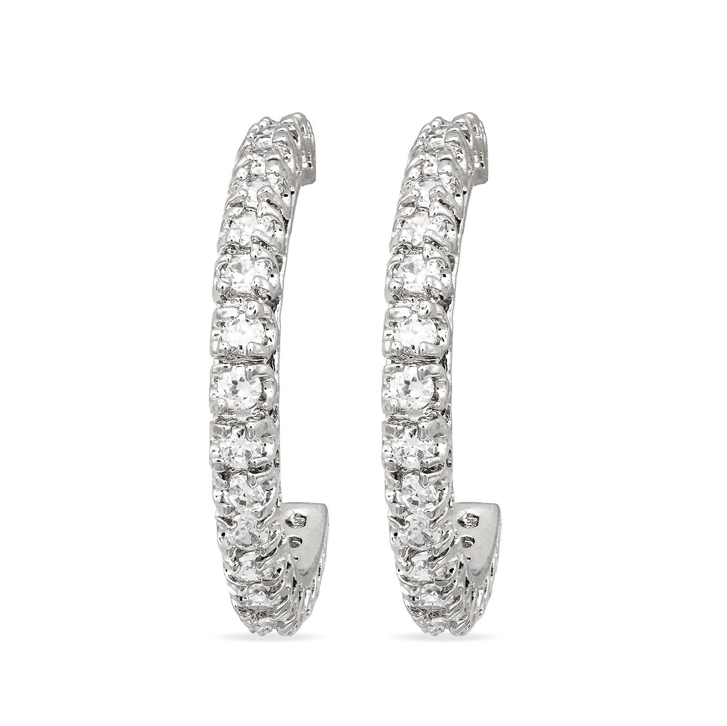 Cubic Zirconia Hoop Earrings 3/4" Silver Plated Earrings