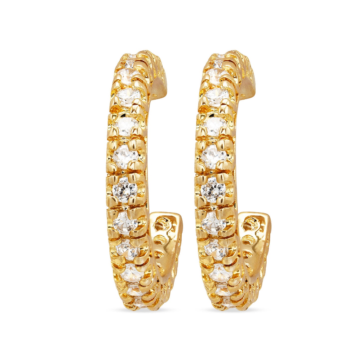 Cubic Zirconia Hoop Earrings 3/4" Gold Plated Earrings
