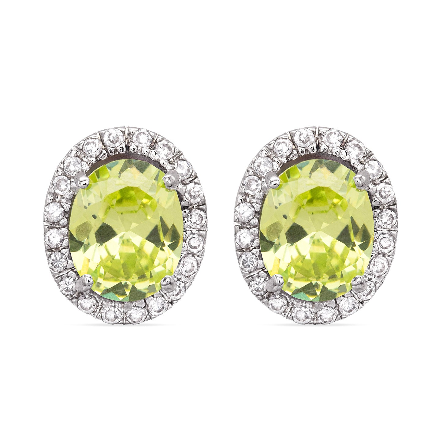Green Peridot Cubic Zirconia Stud Earrings Silver Tone August Birthstone