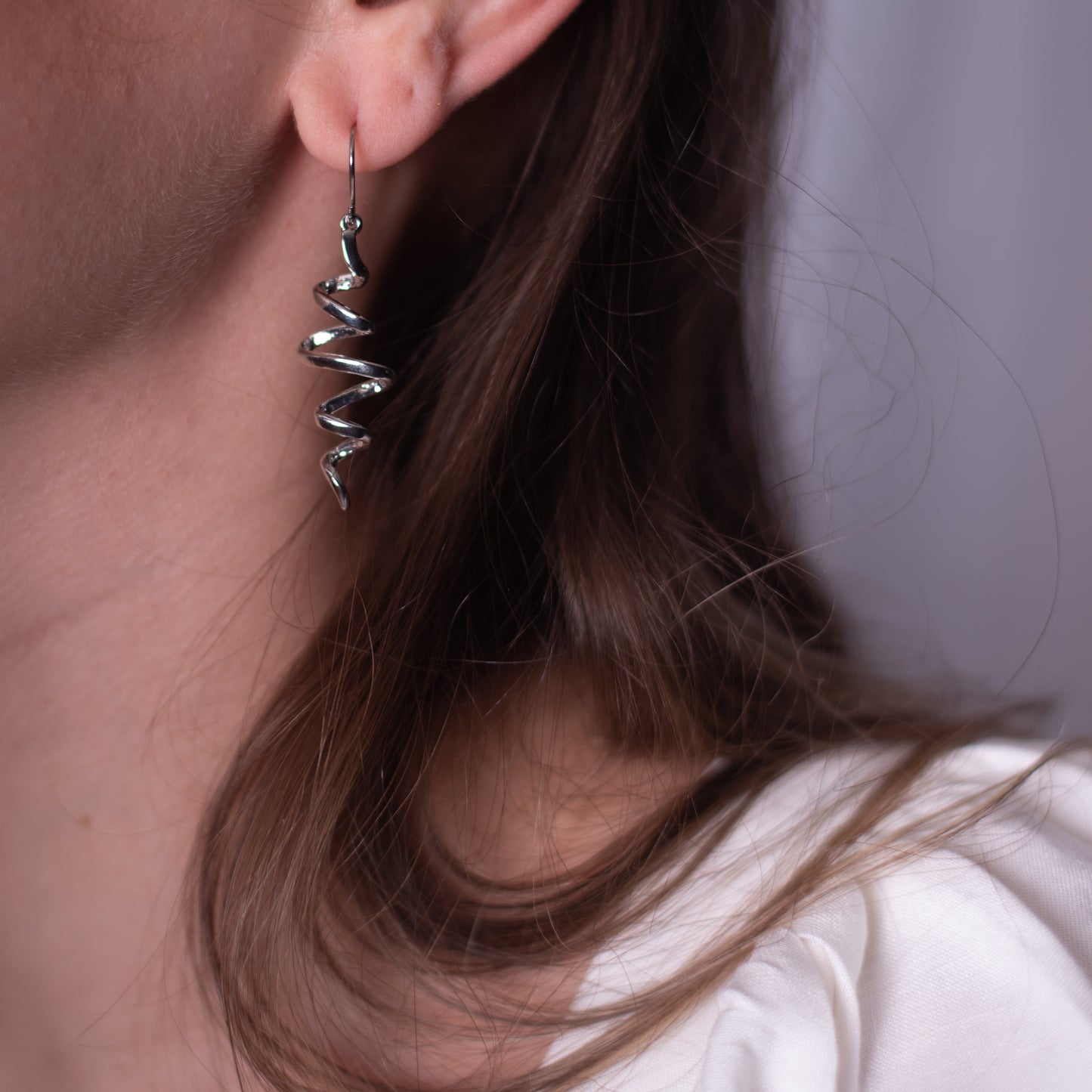 Silver Tone Spiral Twist Dangle Drop Earrings 1.75 Inch Long Lightweight Fashion Jewelry