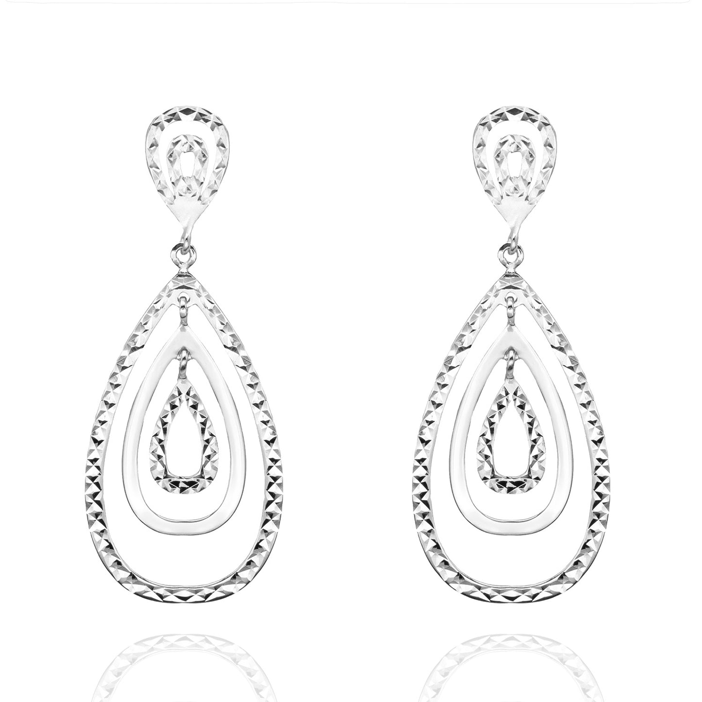 Elegant 14k White Gold Plated Dangle Earrings Modern 1-3/4" Teardrop Design Women's Design