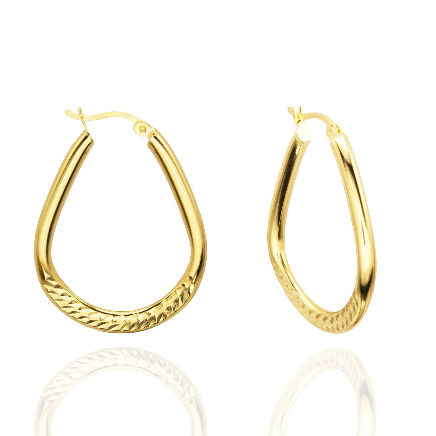 Elegant 14k Yellow Gold Plated Sterling Silver Dangle Hoop Earrings Modern Women's Design
