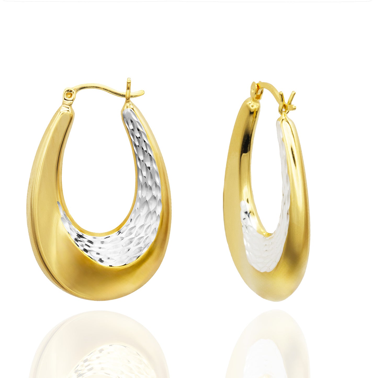 Elegant 14k Yellow and White Gold Plated Dangle Hoop Earrings Modern Women's Design