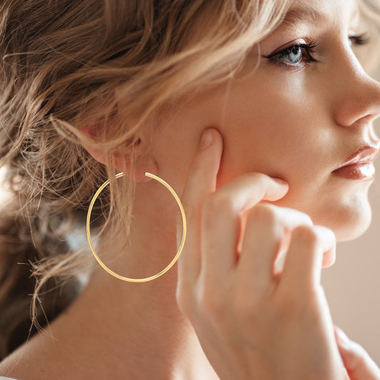 3 Inch Large Gold Tone Hoop Earrings - Lightweight Classic Wire Hoops for Women