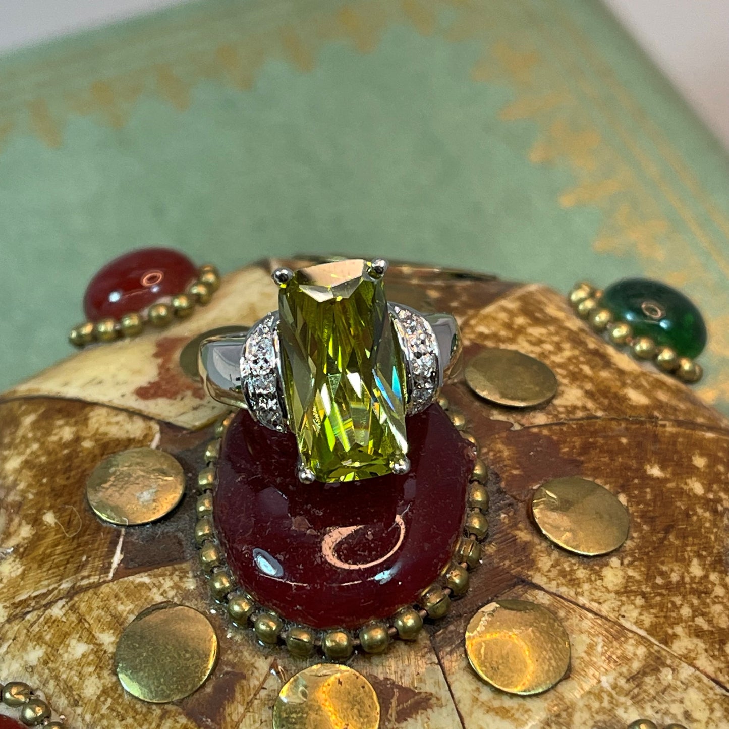green peridot emerald cut august birthstone ring for women girls
