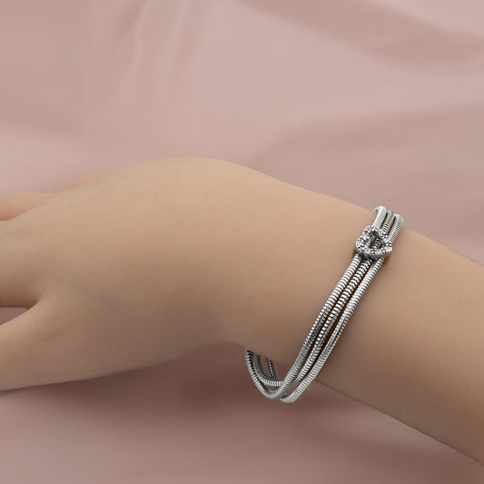 Austrian Crystal Heart Triple Strand Magnetic Bracelet Silver Tone