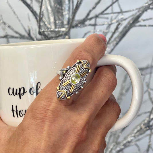 Art Deco Peridot Crystal Statement Ring