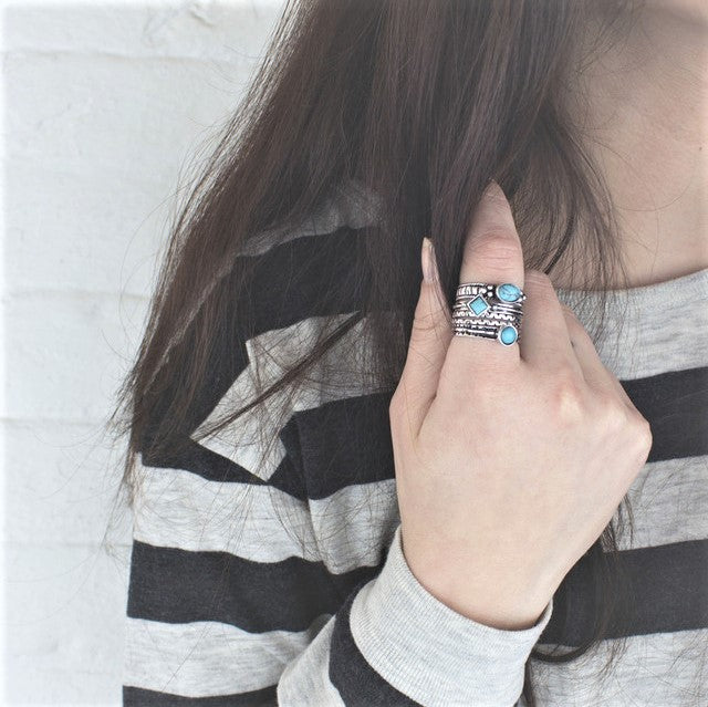 Turquoise Boho Stacking Rings Set