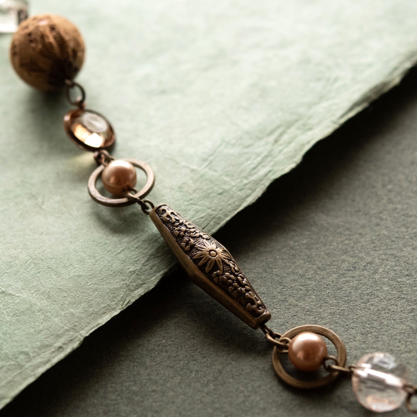 40 Inch Vintage Style Brown Mixed Bead Long Necklace with Antique Gold Tone Chain