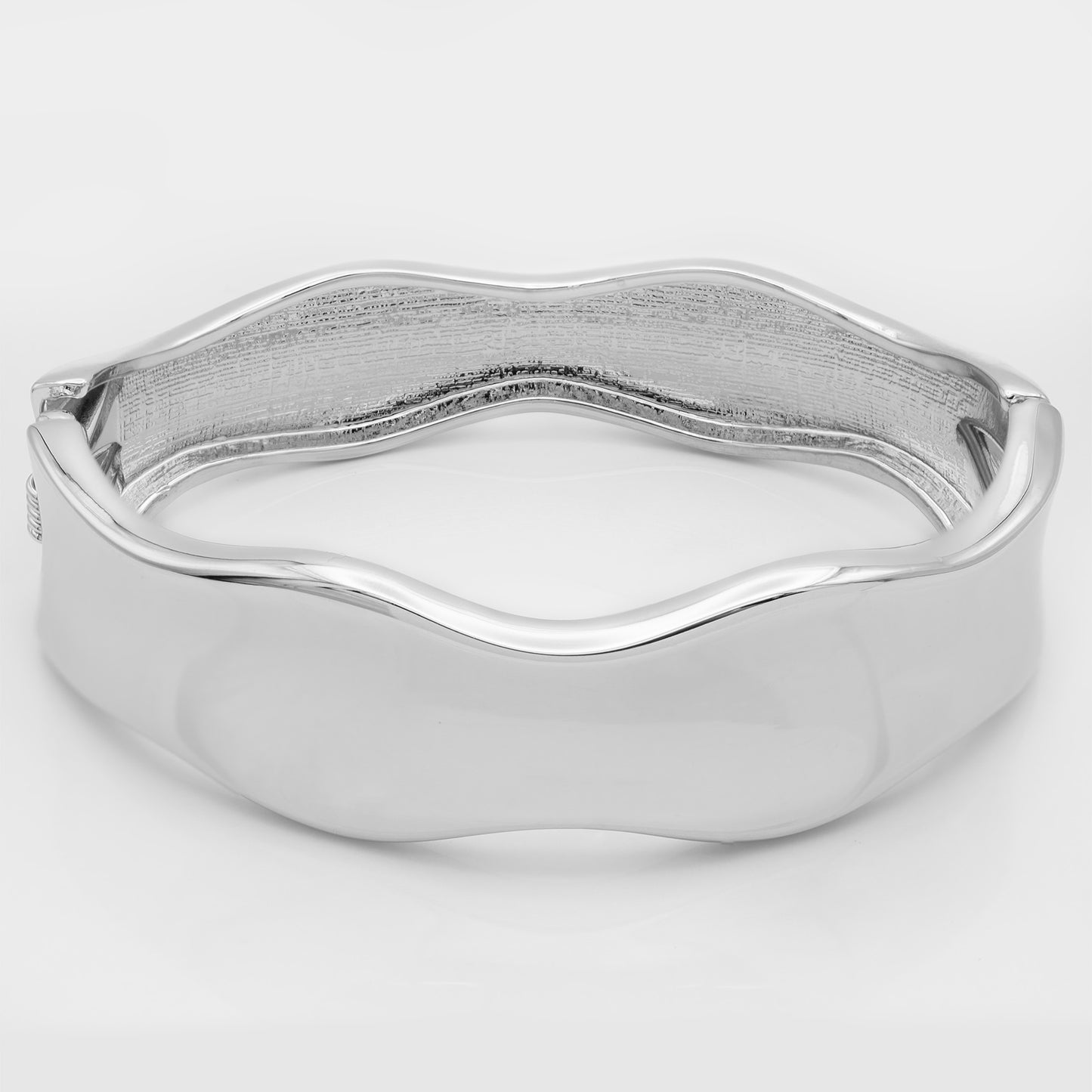 Modern Wavy Silver Tone Hinged Bangle Bracelet - Fashion Statement Cuff Bracelet with Flowing Design