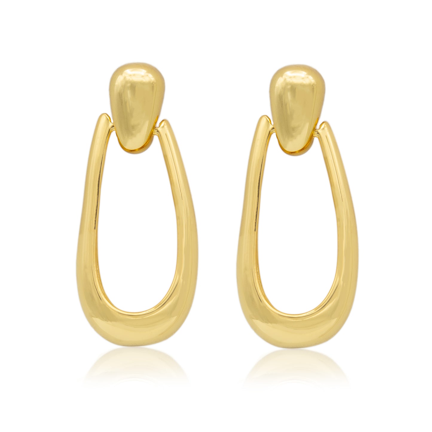 Classic Gold Door Knocker Drop Hoop Earrings 1.25 Inch