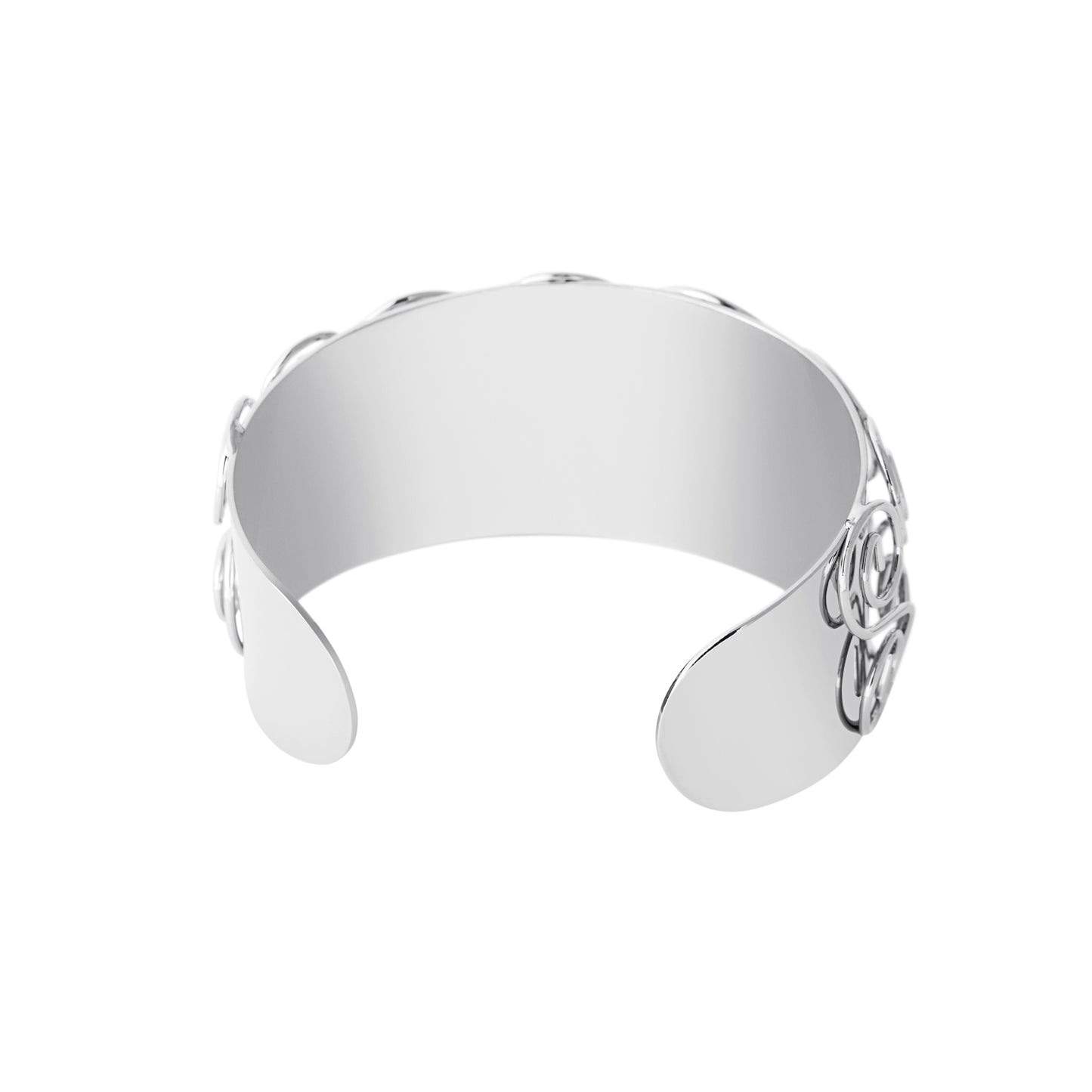 Wide Silver Tone Swirl Pattern Statement Cuff Bracelet with Raised Design