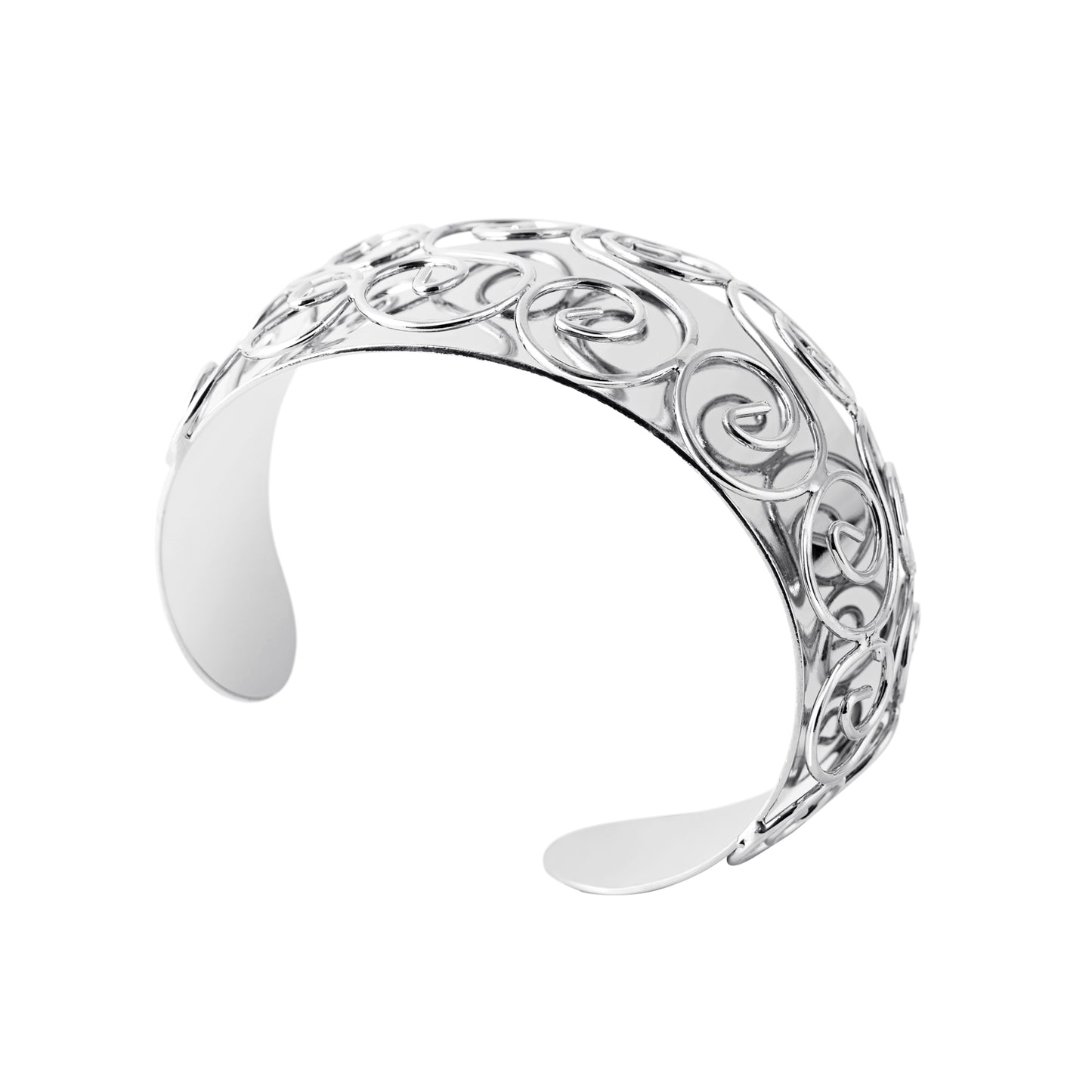 Wide Silver Tone Swirl Pattern Statement Cuff Bracelet with Raised Design