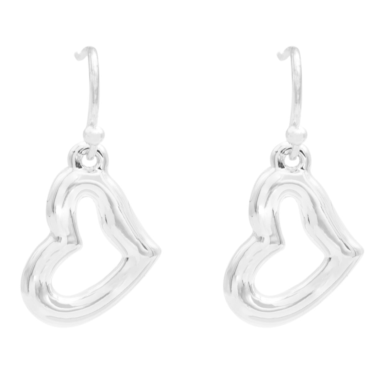 Silver Tone Heart Dangle Earrings - Romantic 1 Inch Drop Love Heart Earrings for Women