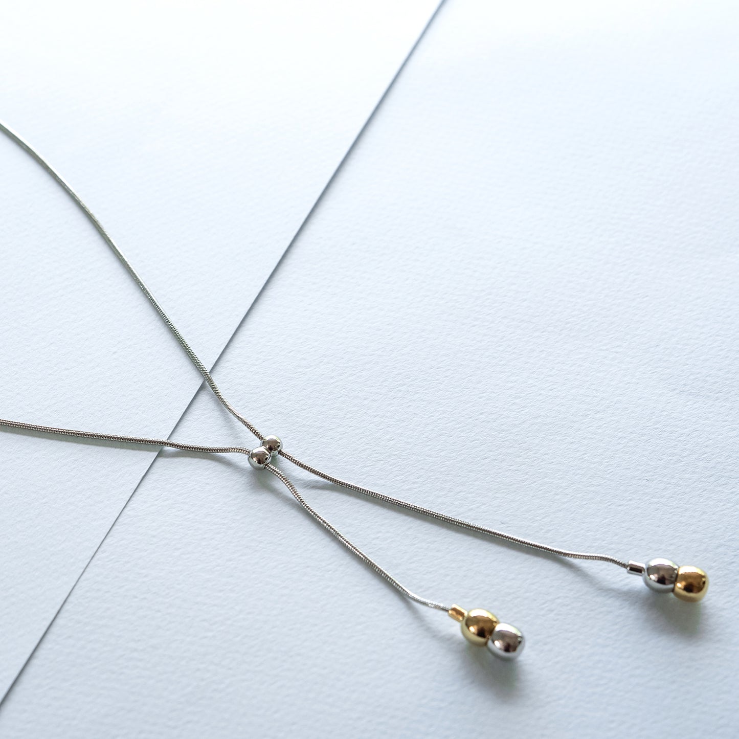 Two-Tone Silver and Gold Y-Drop Lariat Style Fashion Necklace 18 Inch with 4 Inch Drop