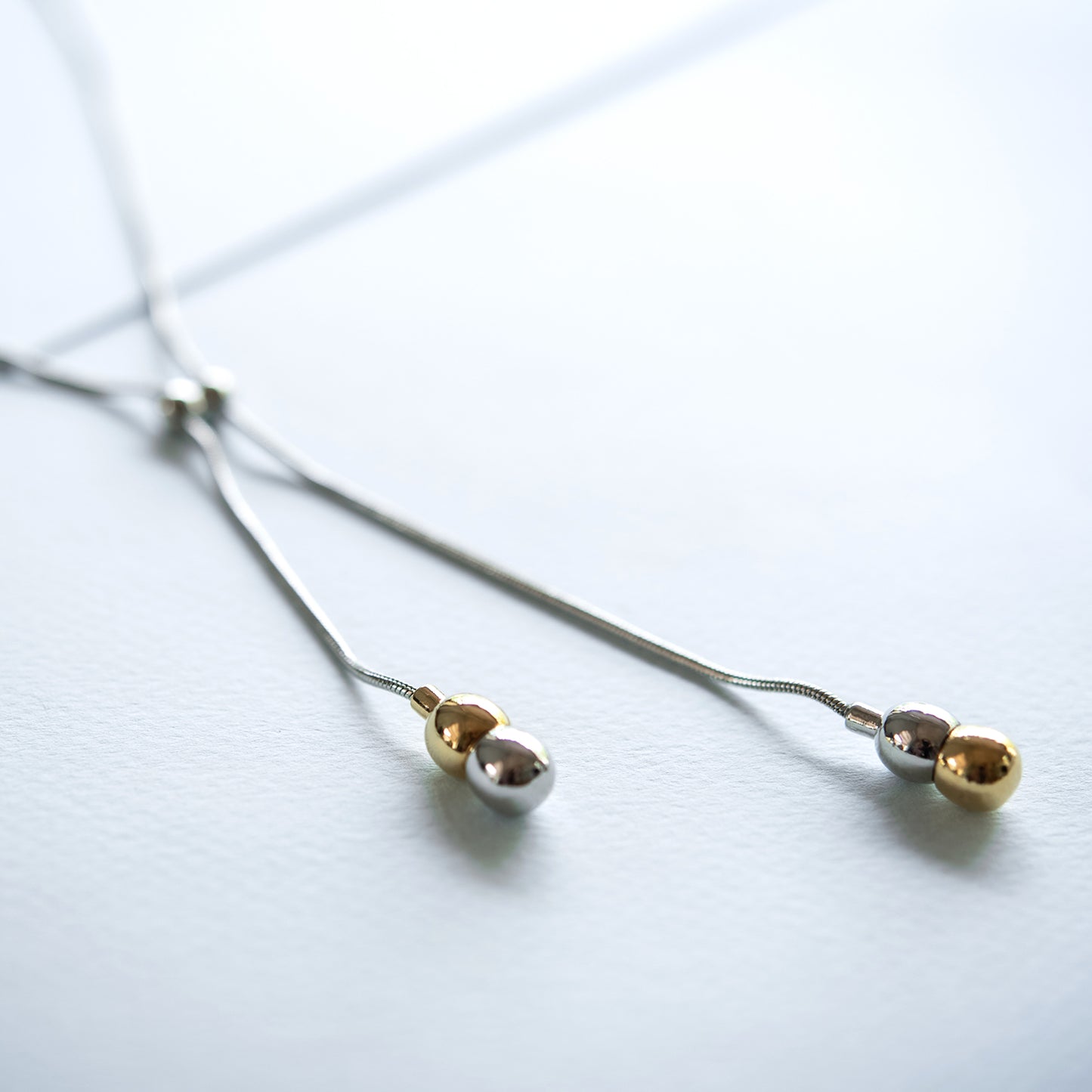 Two-Tone Silver and Gold Y-Drop Lariat Style Fashion Necklace 18 Inch with 4 Inch Drop