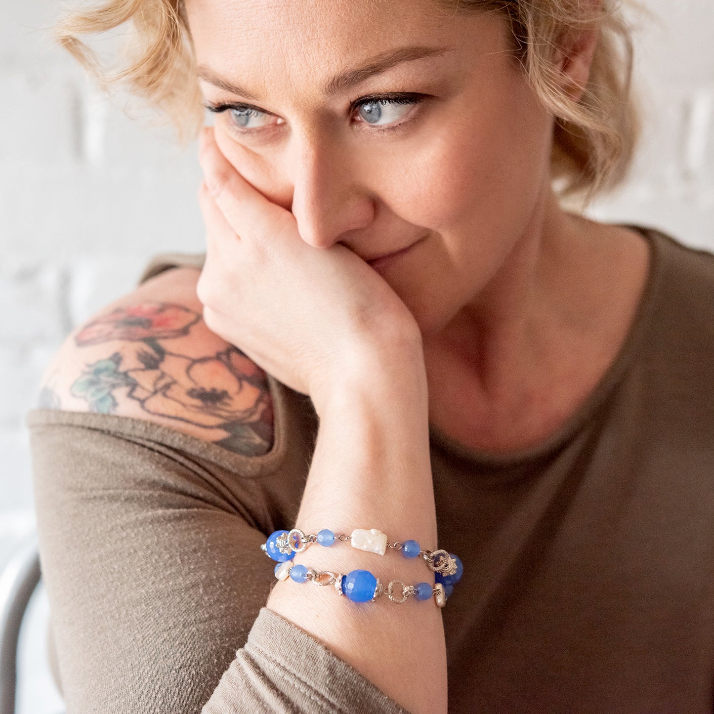 Socialite Blue Quartz and Bohemian Coin Pearl Bracelet