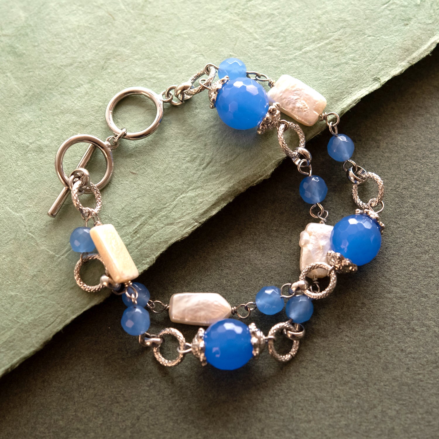 Socialite Blue Quartz and Bohemian Coin Pearl Bracelet