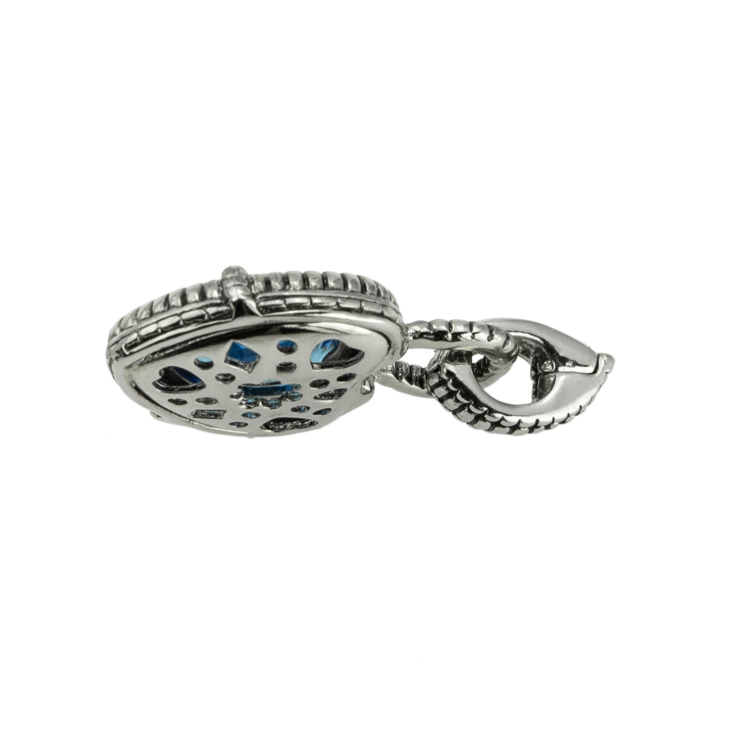 Silver-heart-pendant-aquamarine-blue-glass-heart-insert-Designer-inspired
