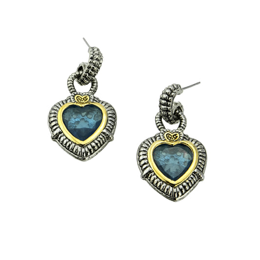 Silver-heart-pierced-earrings-aquamarine-blue-glass-heart-insert-Designer-inspired