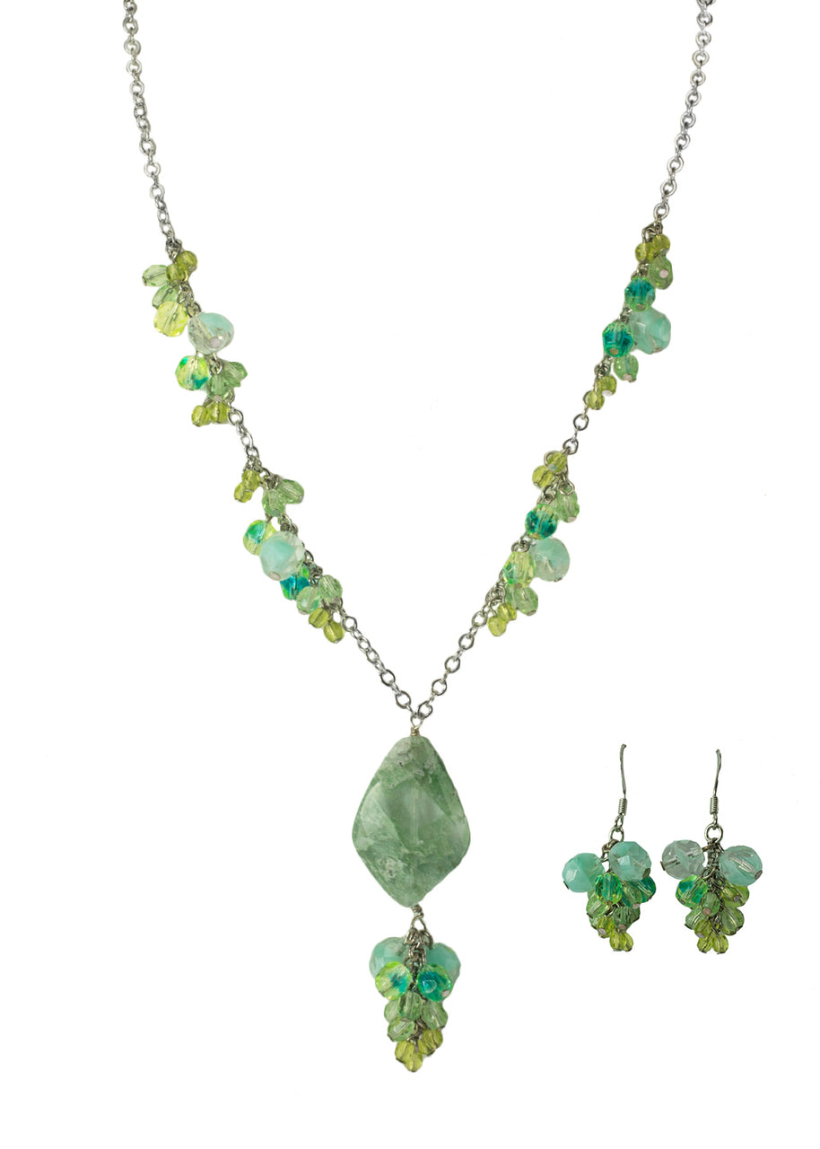 Tropical Green Faceted Bead Cluster Drop Earrings - Beach Resort Jewelry