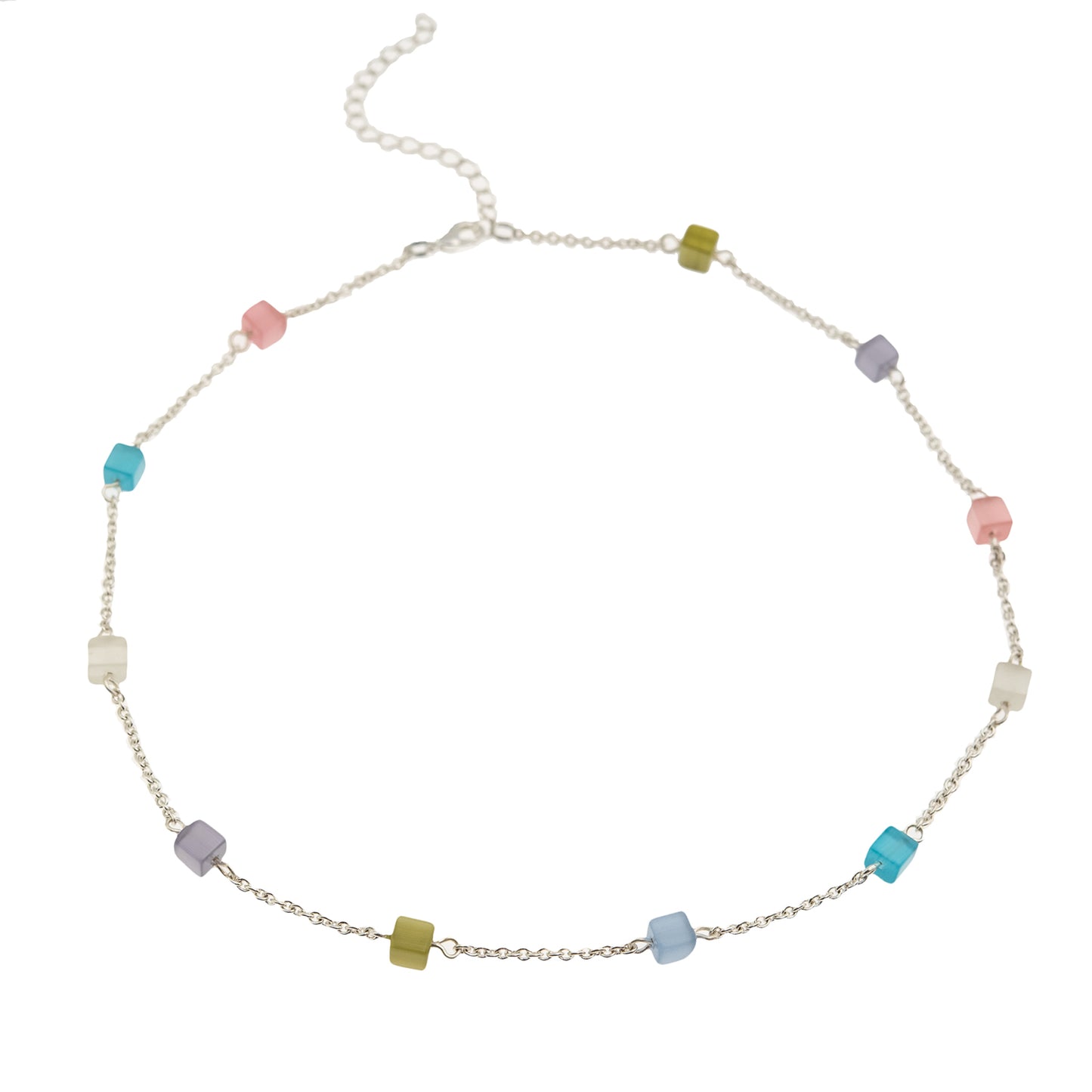 Dainty Pastel Genuine Cat's Eye Cube Station Chain Necklace with Extender