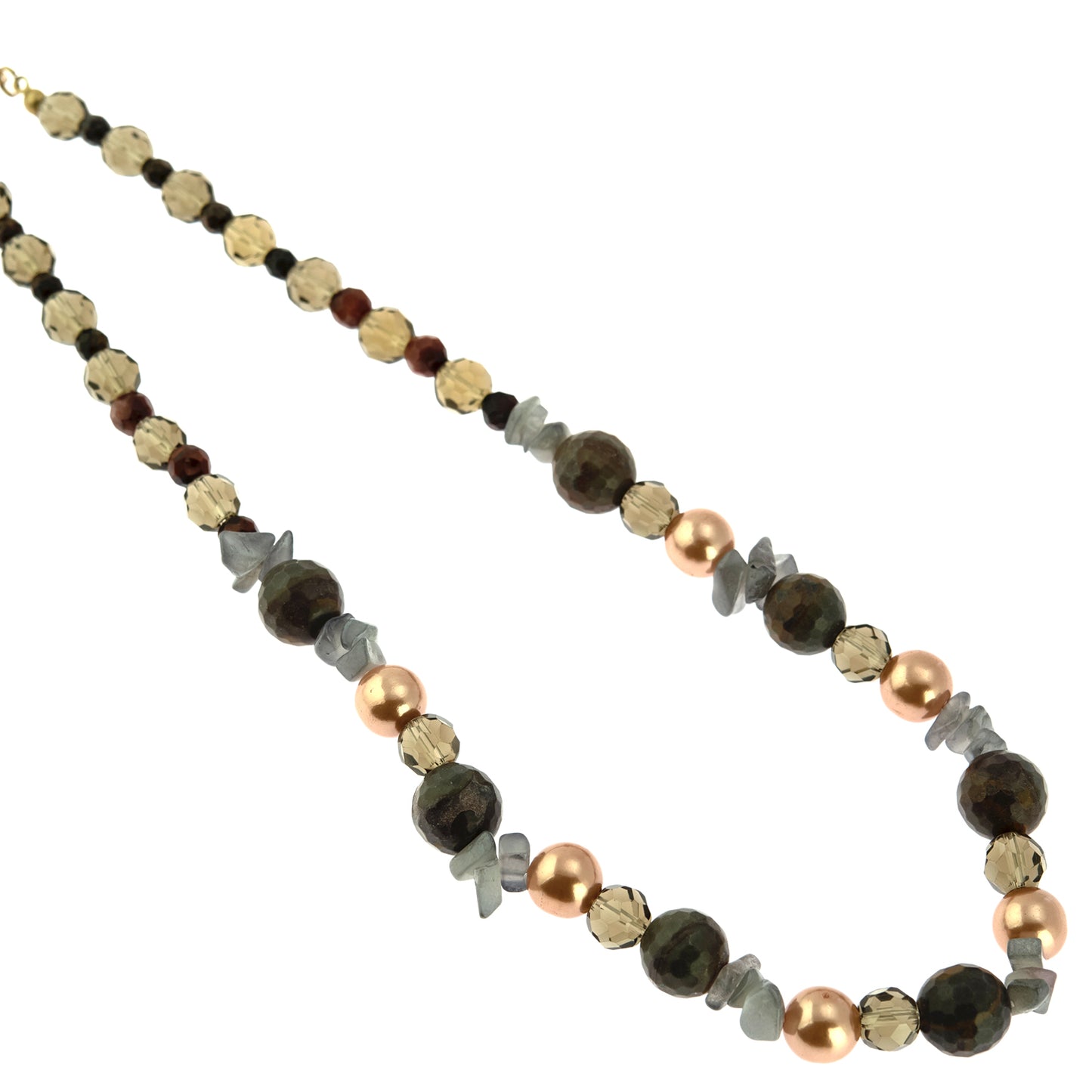 Handcrafted Genuine Jasper and Tiger Eye Beaded Necklace with Glass Accents - 18 inch Natural Stone Statement Necklace