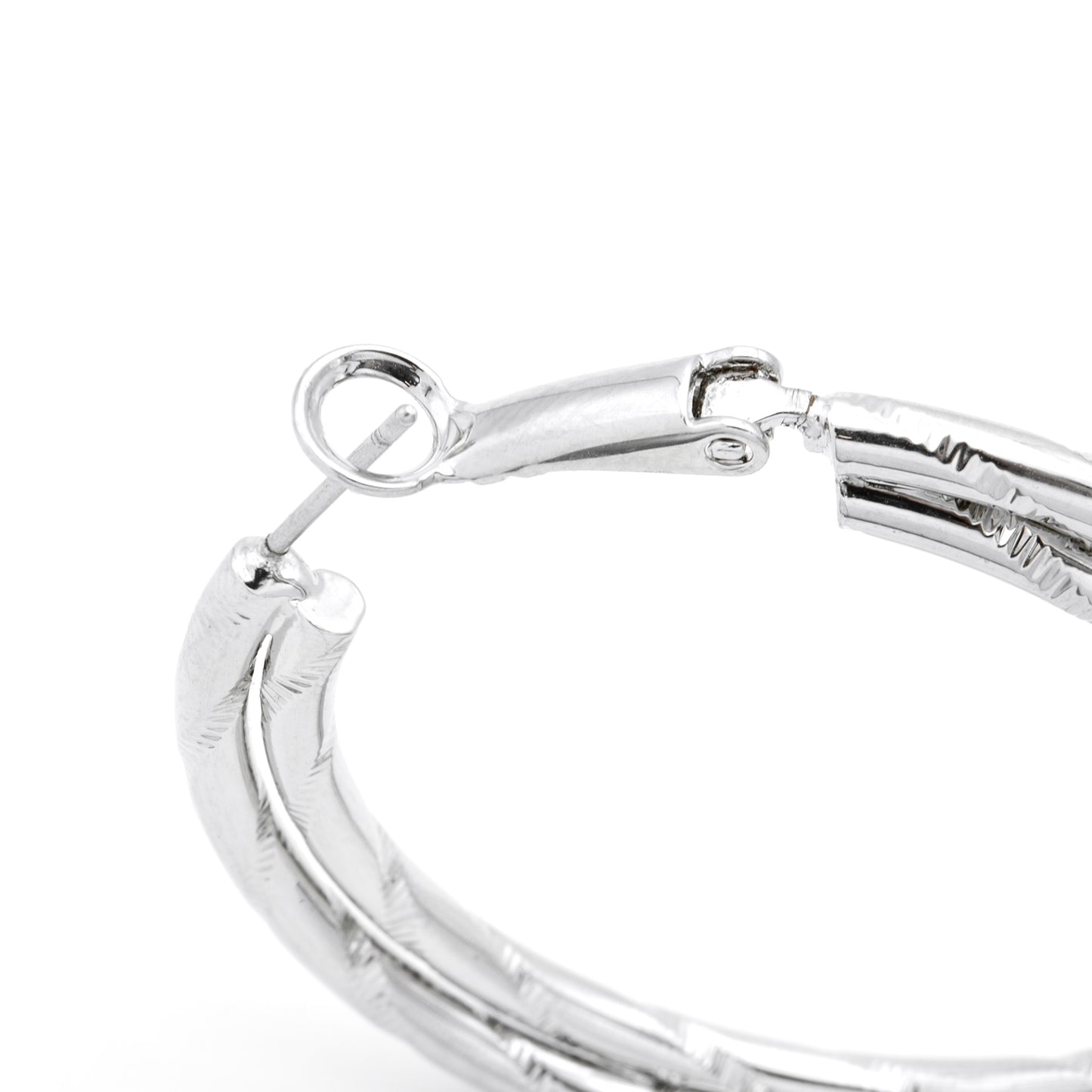 Textured Twist Silver Tone Hoop Earrings with Secure Latch Back Closure, 1.5 Inch Diameter