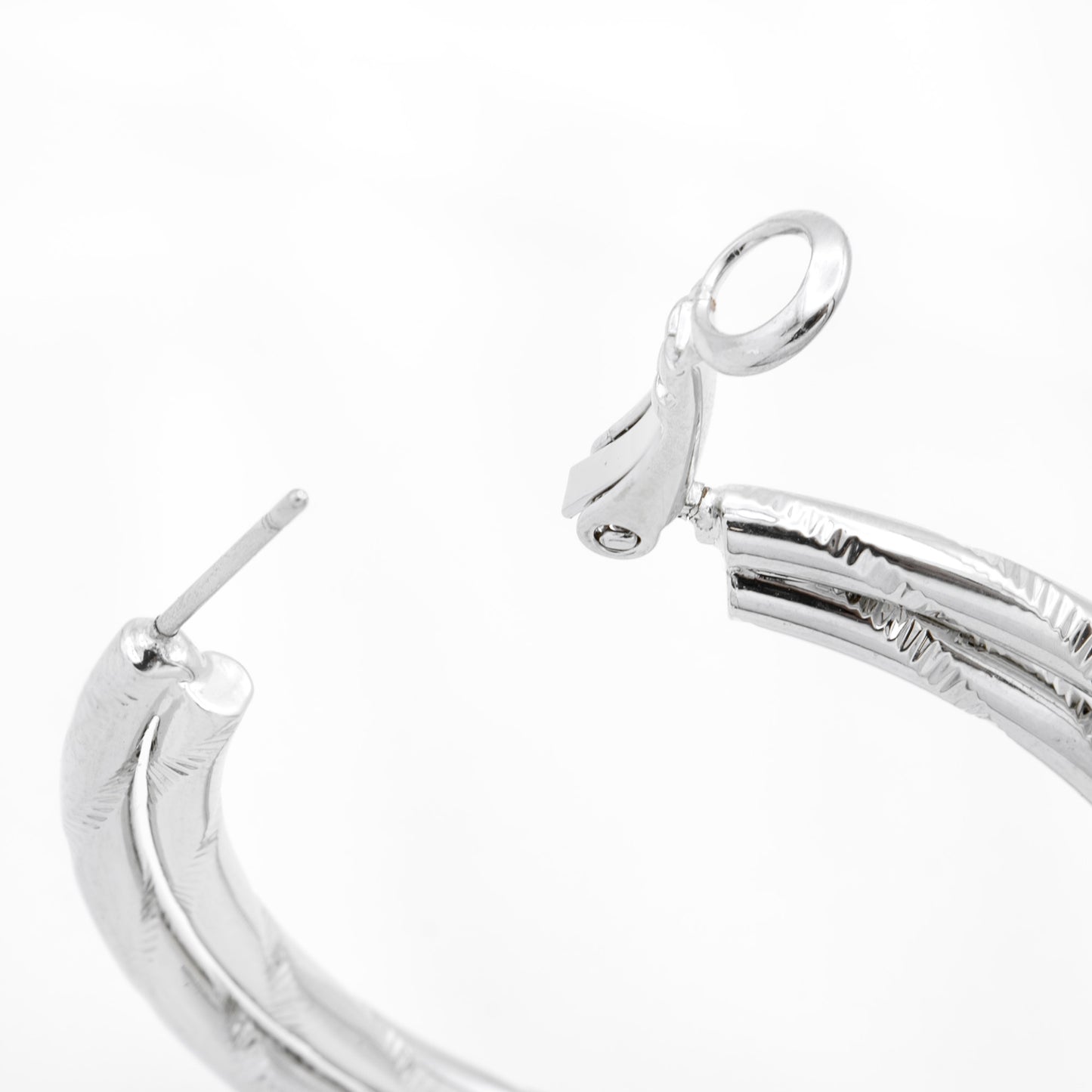 Textured Twist Silver Tone Hoop Earrings with Secure Latch Back Closure, 1.5 Inch Diameter