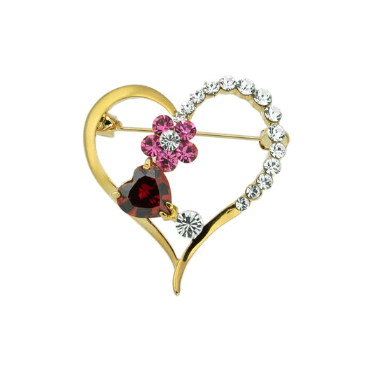 Crystal and Gold Plated Heart pin brooch. Pin measures 1-1/2 inches.