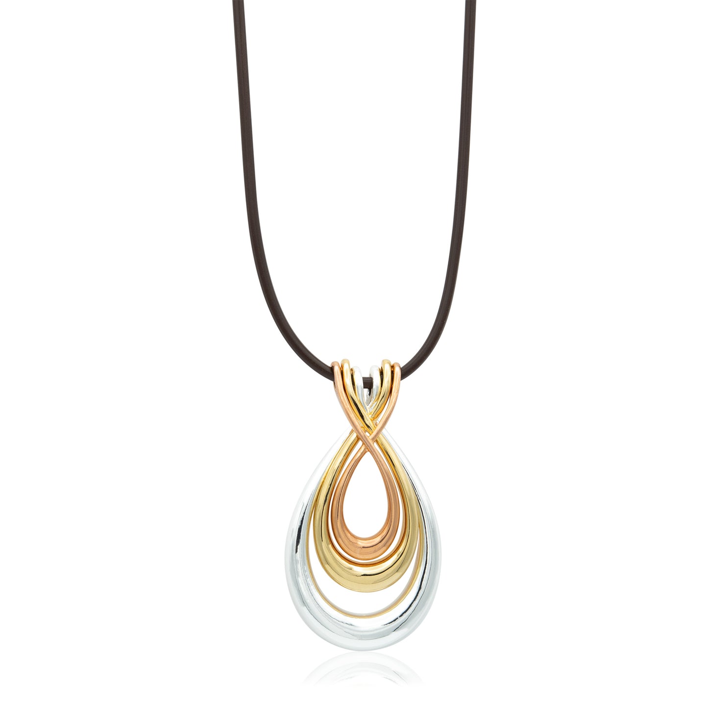 Elegant Tri-Tone Teardrop Pendant Necklace with Black Cord - Fashion Statement Jewelry