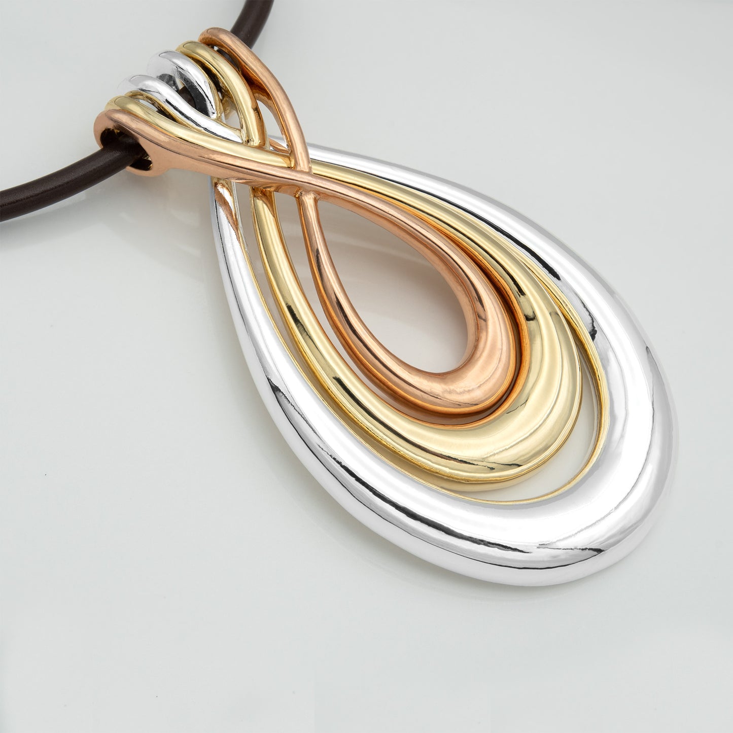 Elegant Tri-Tone Teardrop Pendant Necklace with Black Cord - Fashion Statement Jewelry