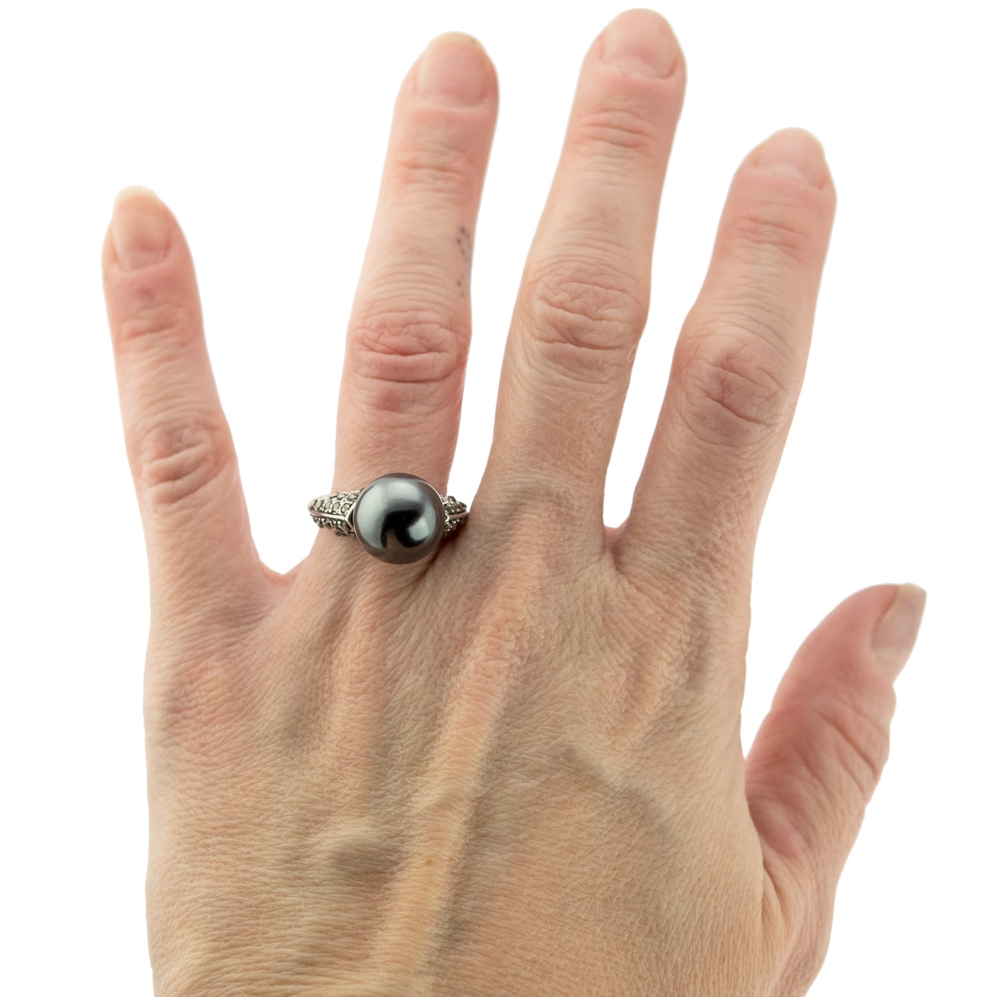 Gray Glass Pearl and Marcasite Statement Ring
