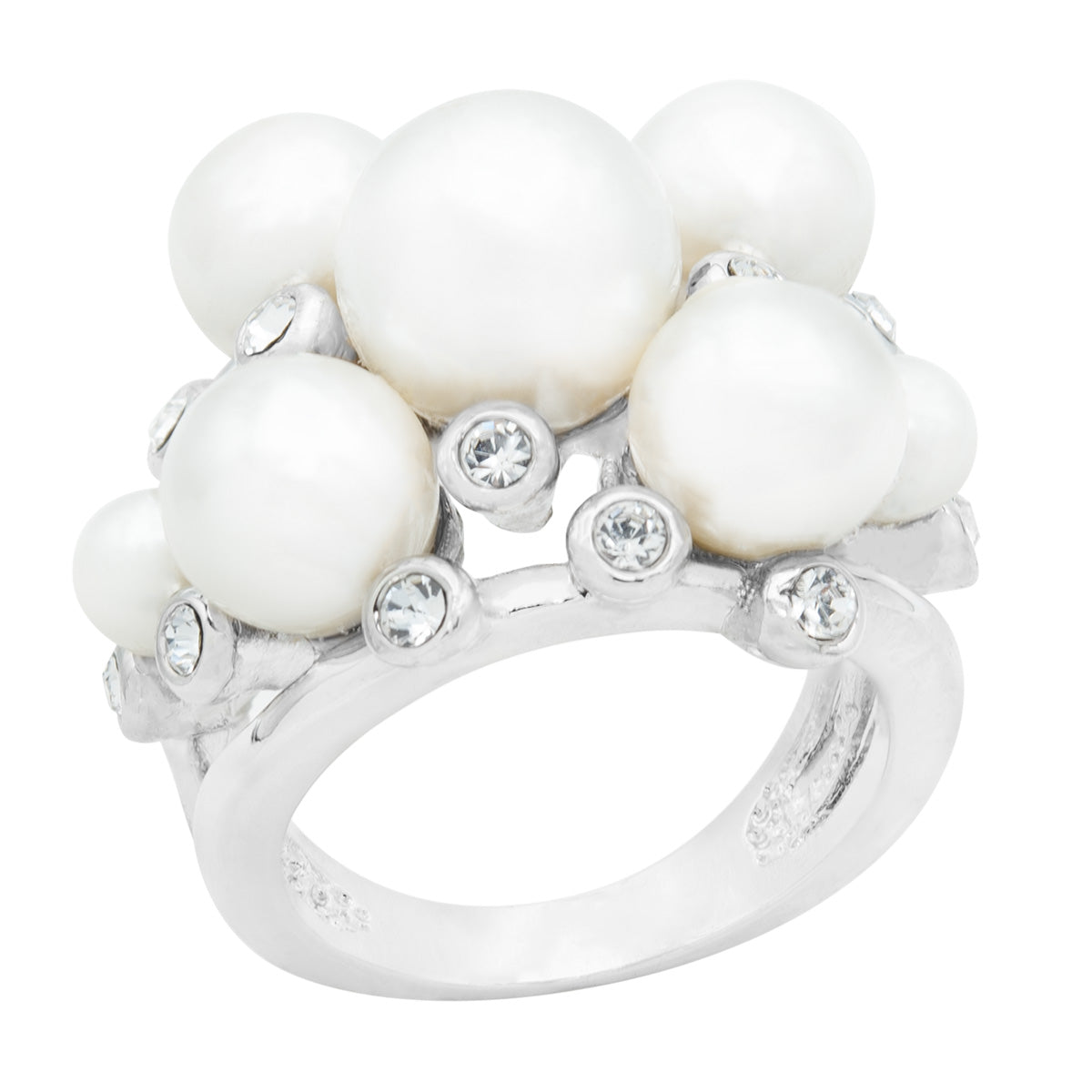 Elegant Pearl Cluster Statement Ring with Crystal Accents