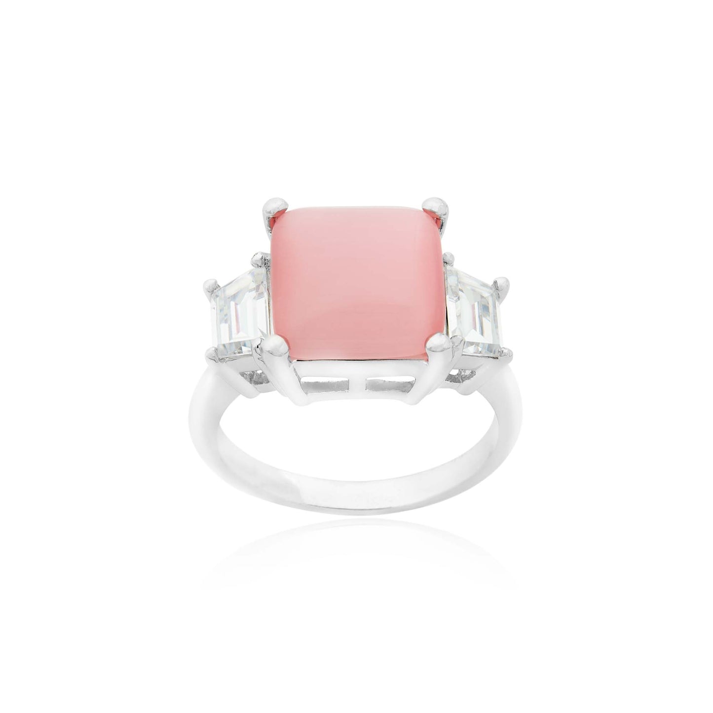 Pink Cat's Eye Crystal Ring with CZ Accents