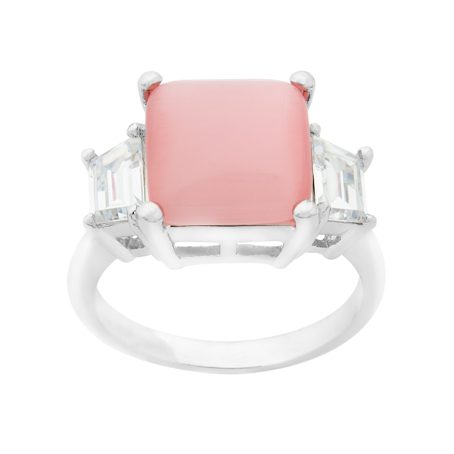 Pink Cat's Eye Crystal Ring with CZ Accents