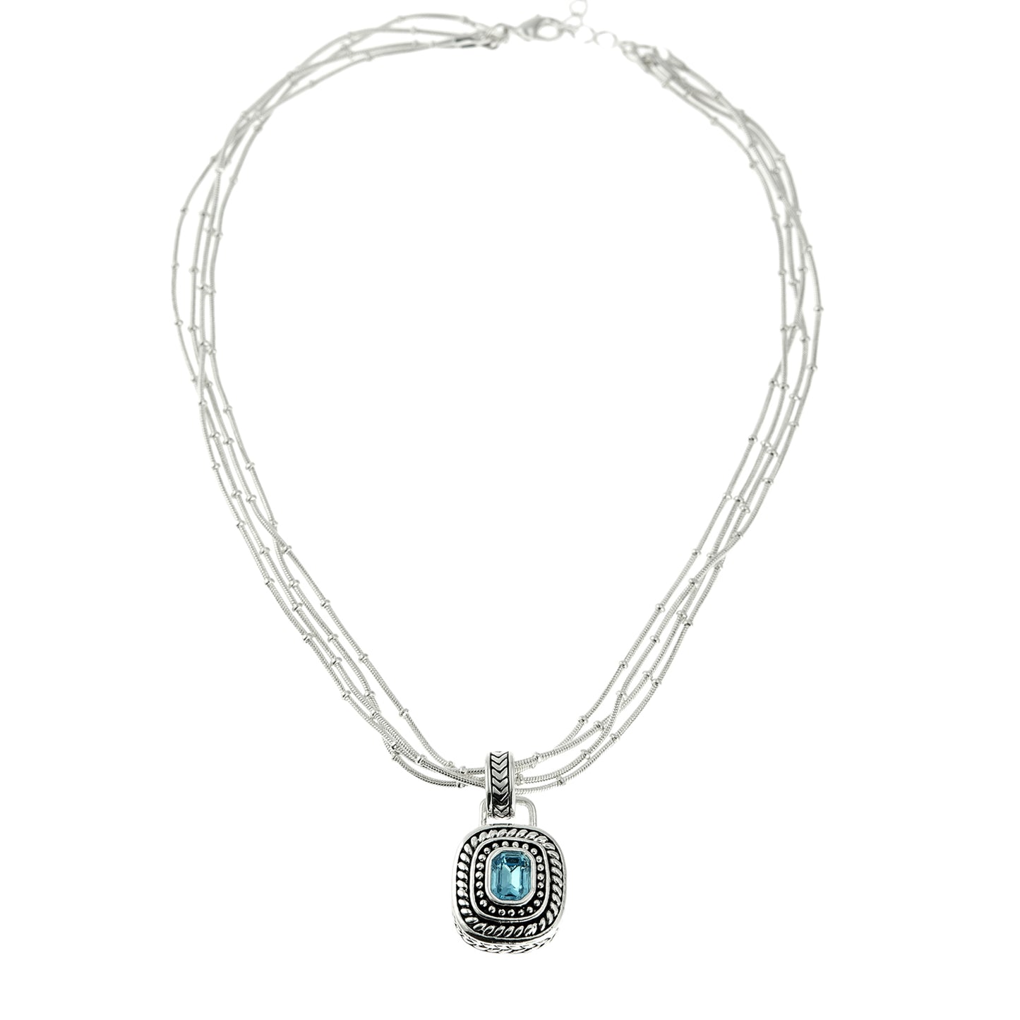 Convertible Aqua Blue Austrian Crystal Multi-Chain Silver Tone Necklace with Removable Pendant